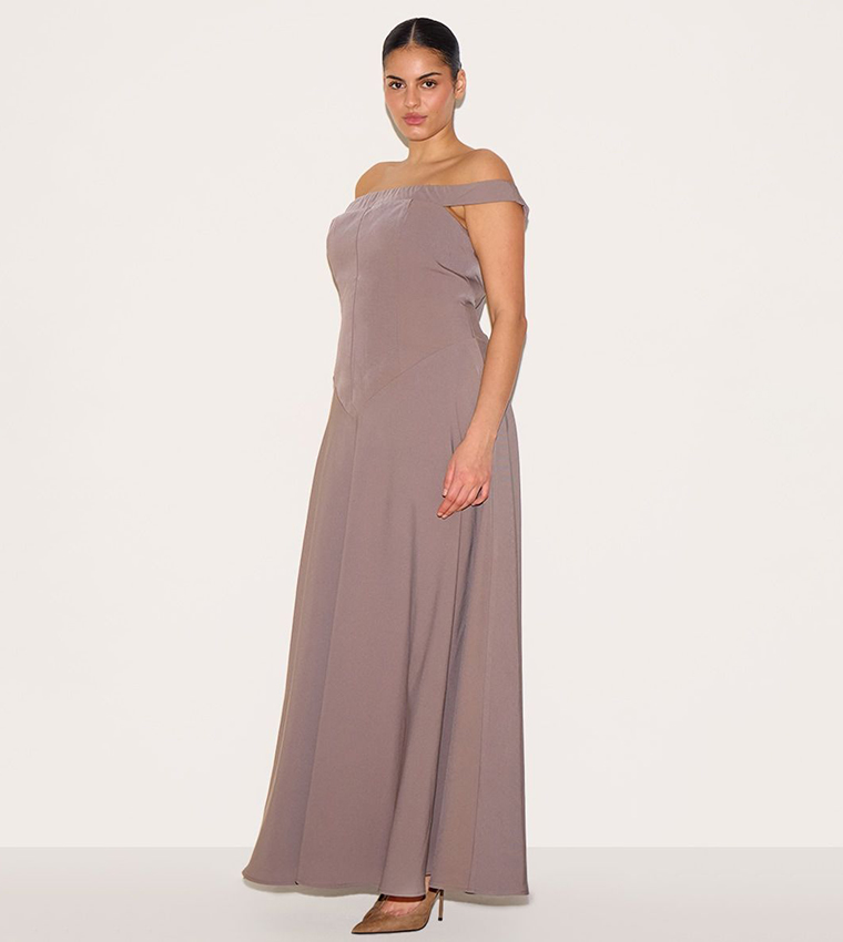 Curve Structured Bardot V Waist Maxi Dress