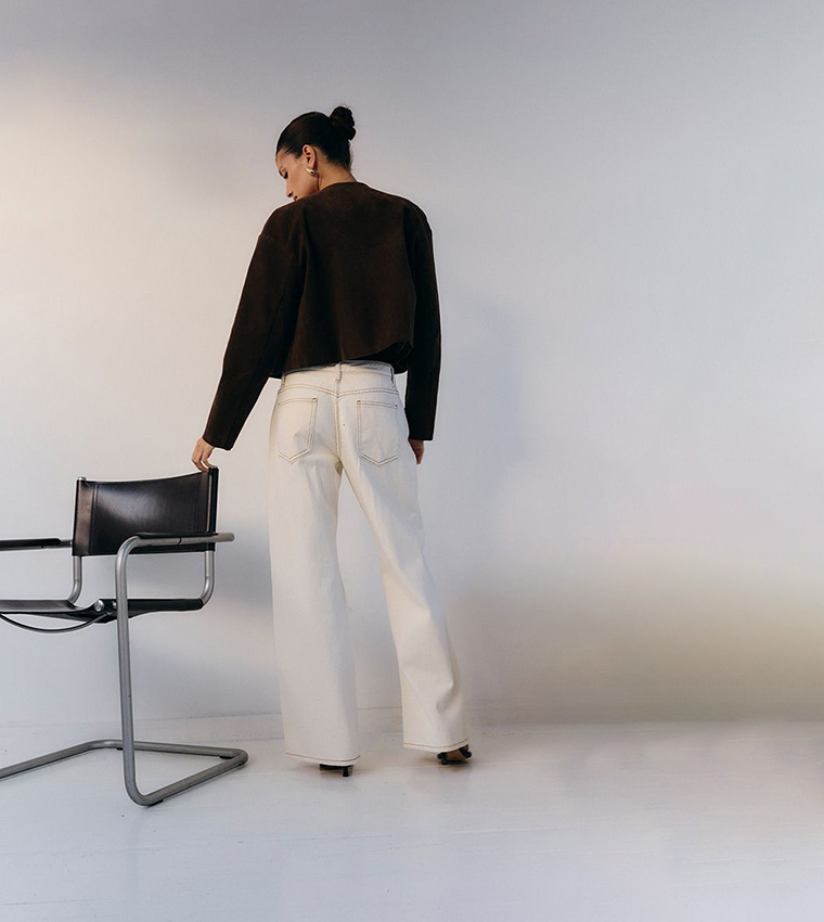 Suede Look Boxy Button Up Jacket