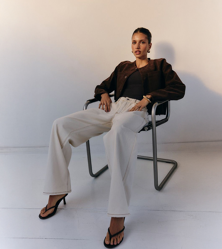 Suede Look Boxy Button Up Jacket