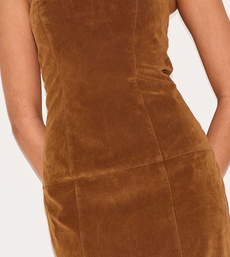 Chestnut Faux Suede Strapless Maxi Dress