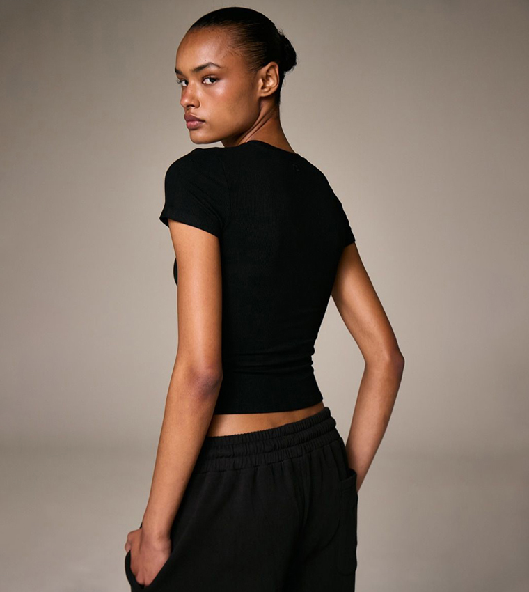 Soft Ribbed Short Sleeves Crop Top