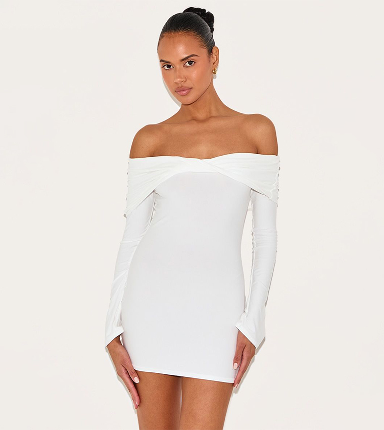Soft Touch Twist Detail Bardot Bodycon Dress
