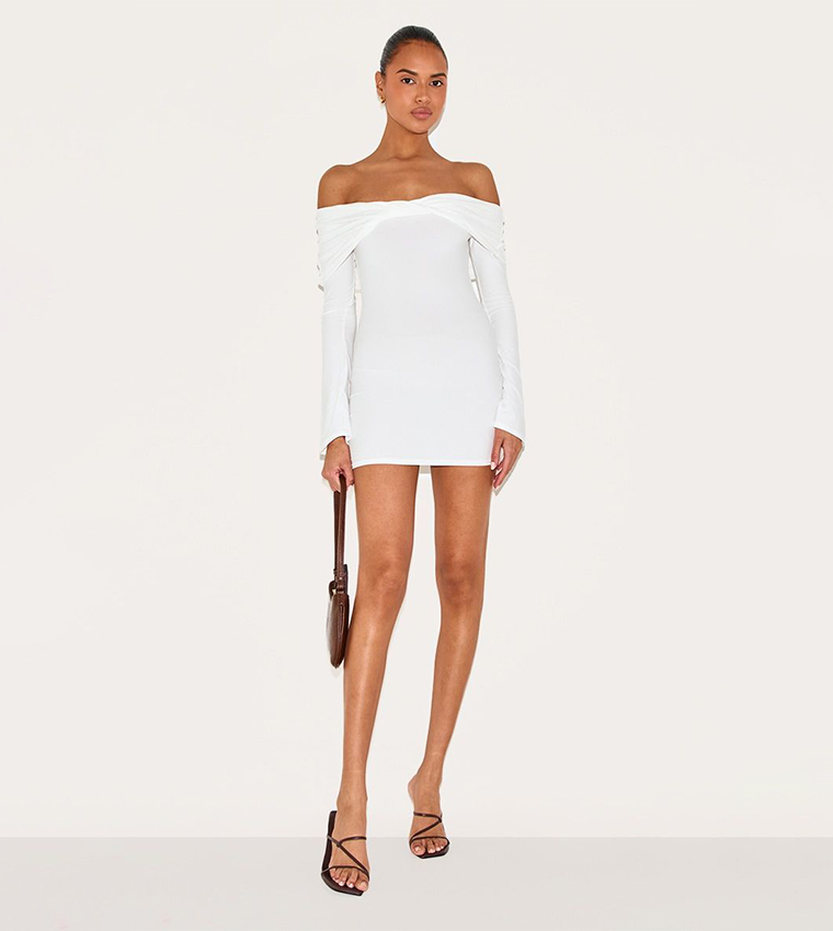 Soft Touch Twist Detail Bardot Bodycon Dress