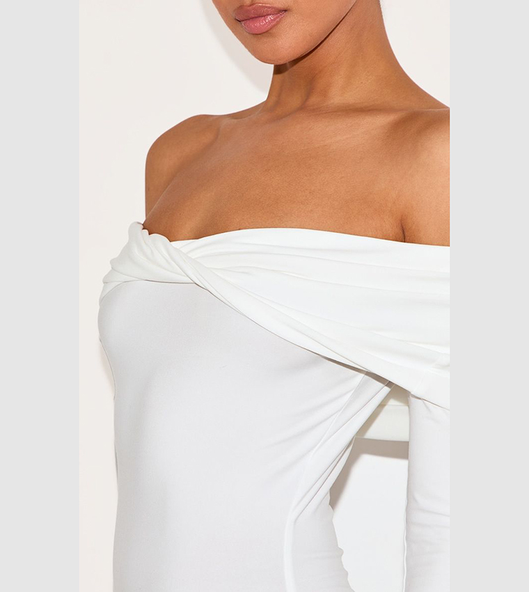 Soft Touch Twist Detail Bardot Bodycon Dress