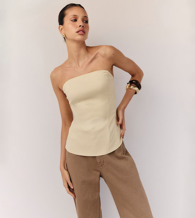 Solid Bandeau Peplum Top