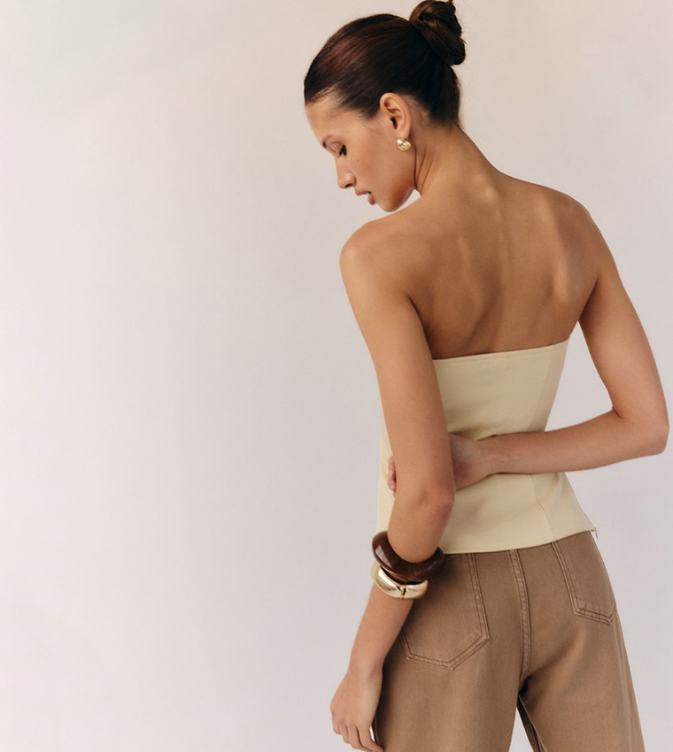 Solid Bandeau Peplum Top