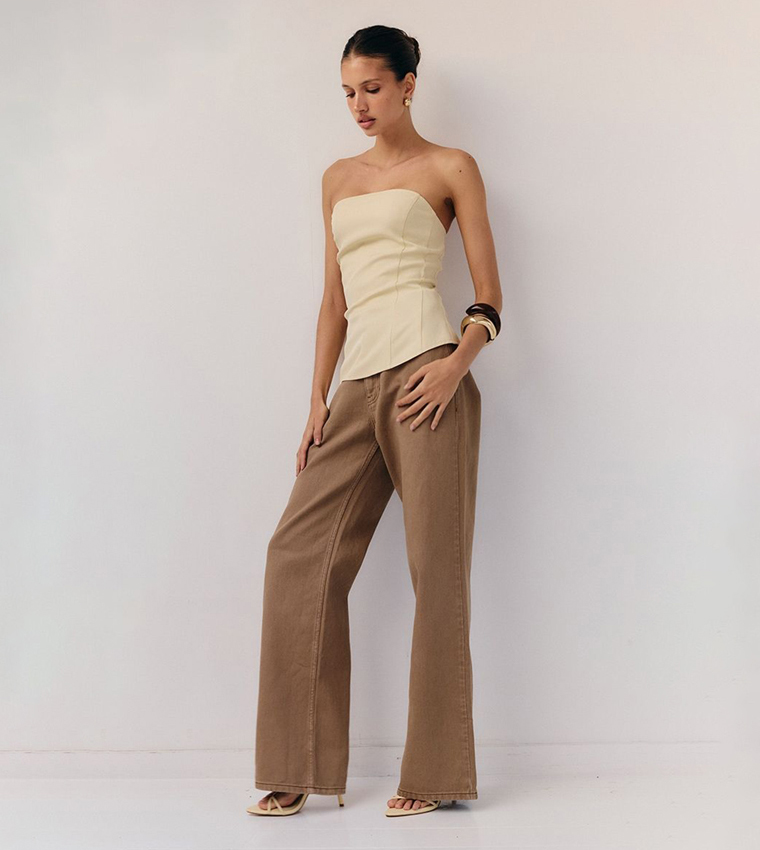 Solid Bandeau Peplum Top