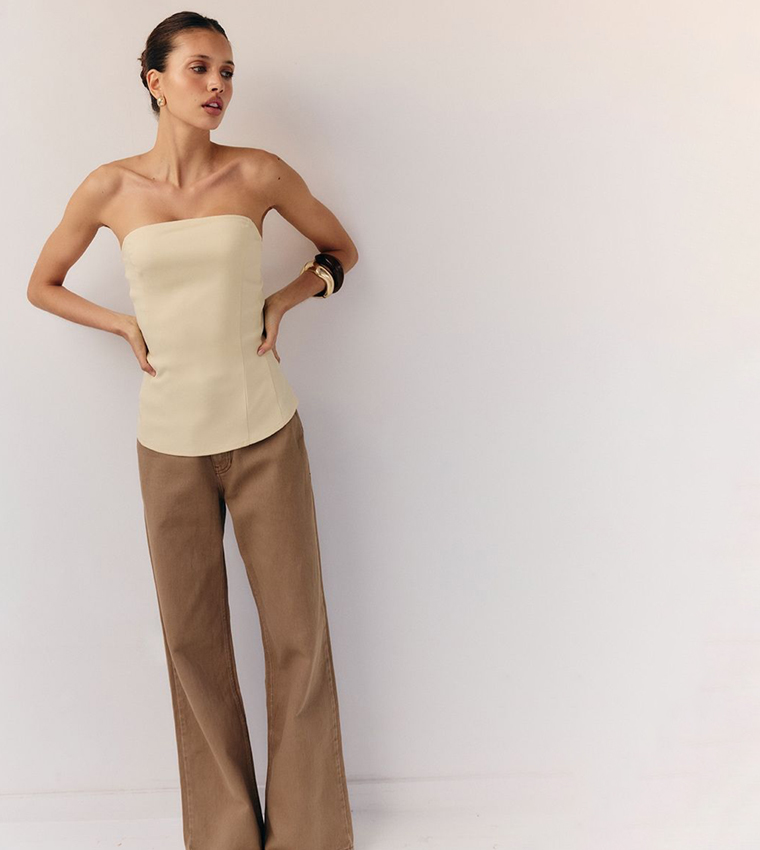 Solid Bandeau Peplum Top