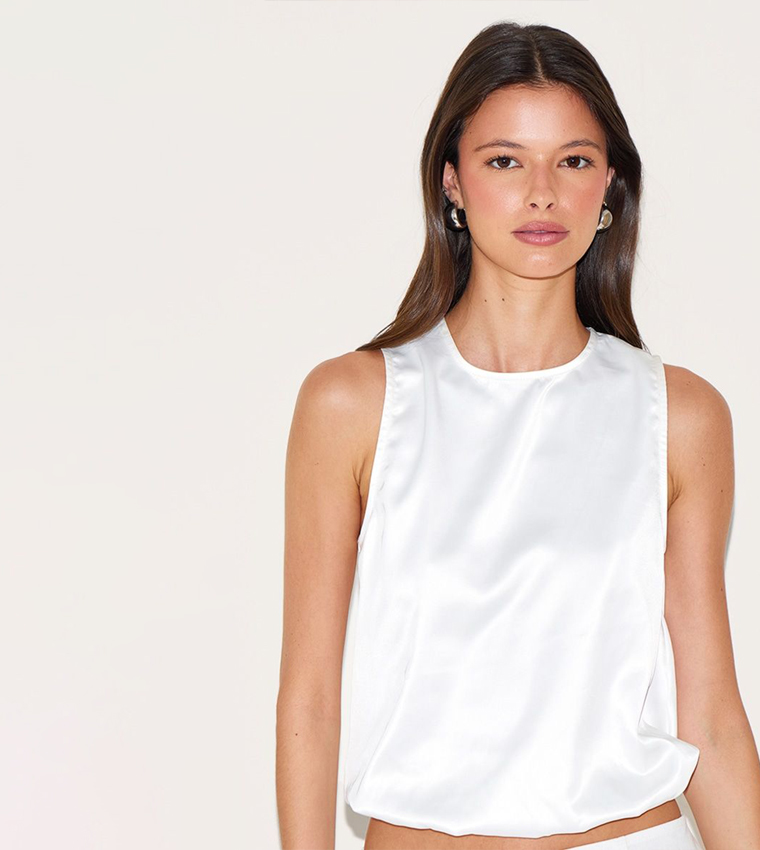 Satin Bubble Hem Crop Top
