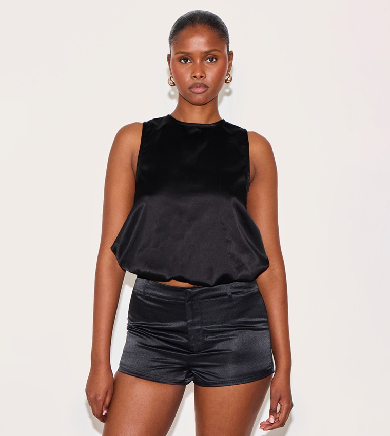 Satin Bubble Hem Crop Top