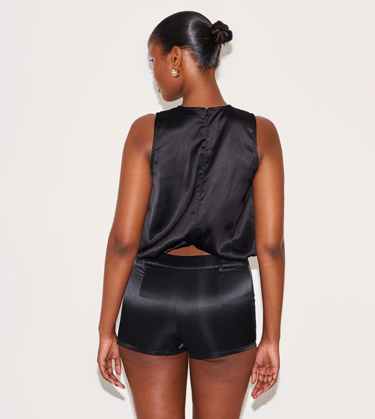 Satin Bubble Hem Crop Top