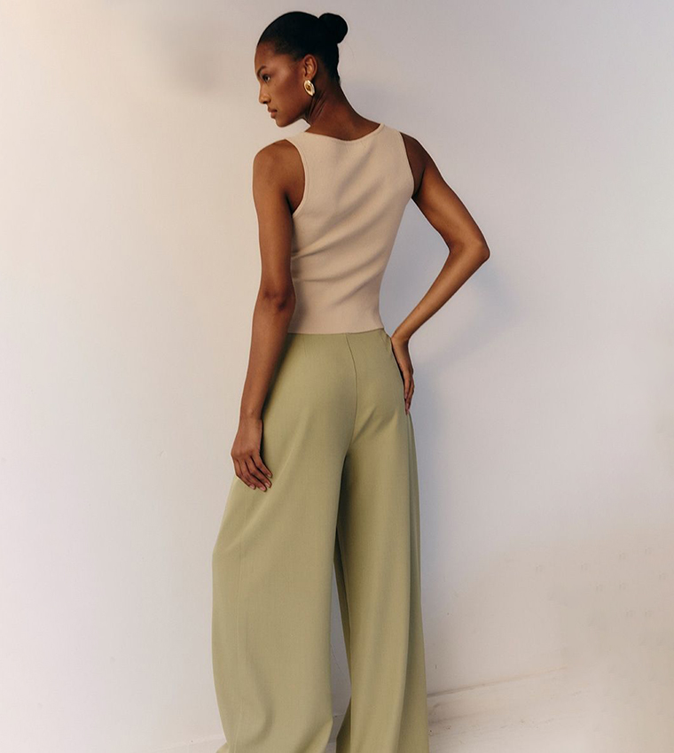Tailored Woven Pleat Detail Wide Leg Trousers