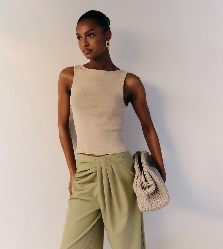 Tailored Woven Pleat Detail Wide Leg Trousers