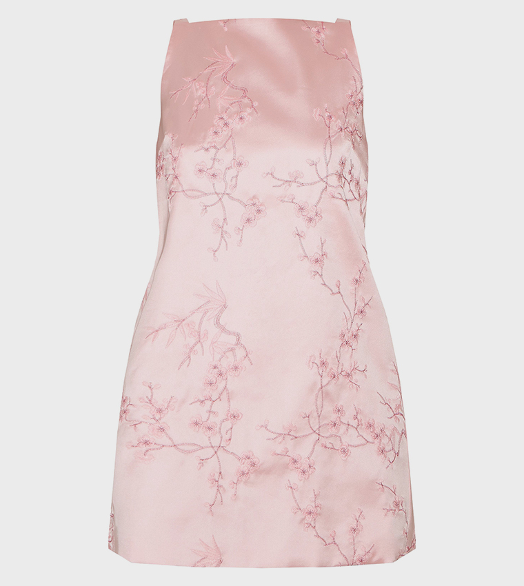 Pastel Floral Embroidered A-Line Mini Shift Dress