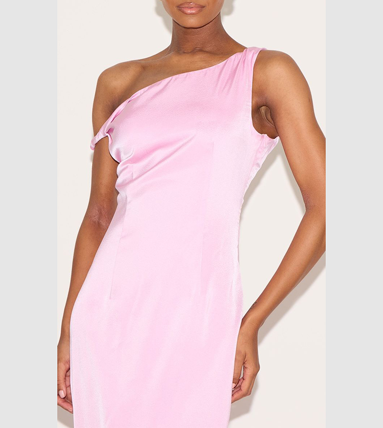 Buy PrettyLittleThing Satin Asymmetric Bardot Twist Maxi Dress In Pink |  6thStreet Qatar