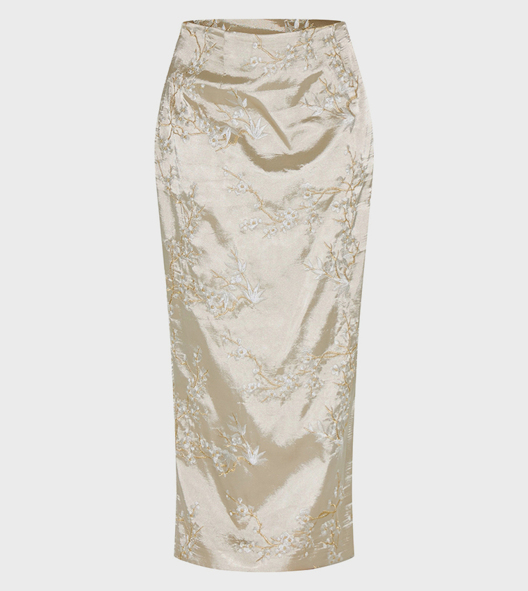 Curve Floral Embroidered Maxi Skirt