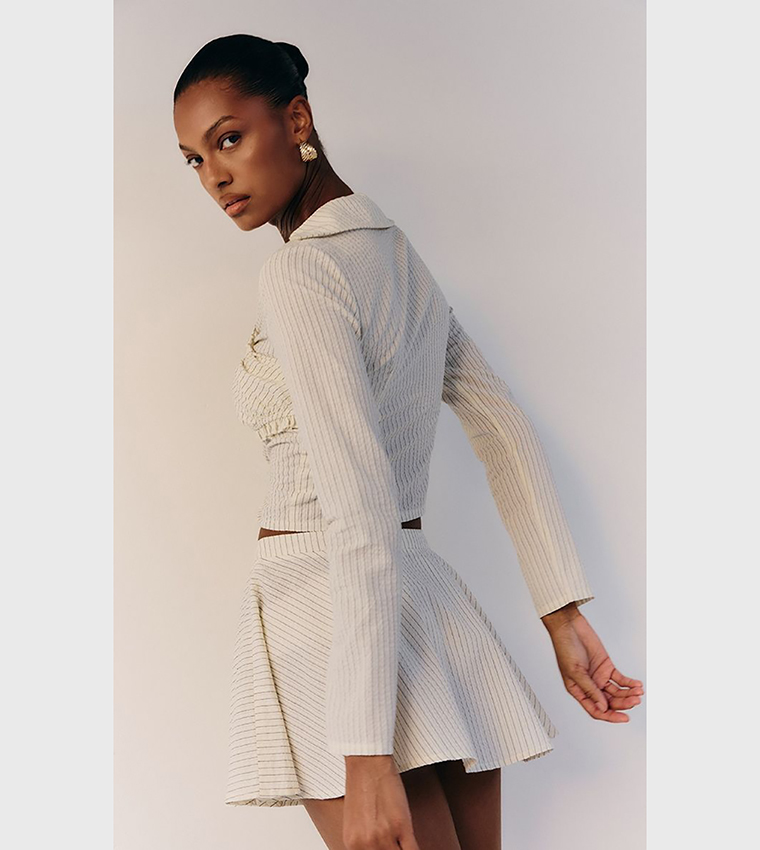 Pinstriped Seersucker Ruched Bralette Detail Shirt