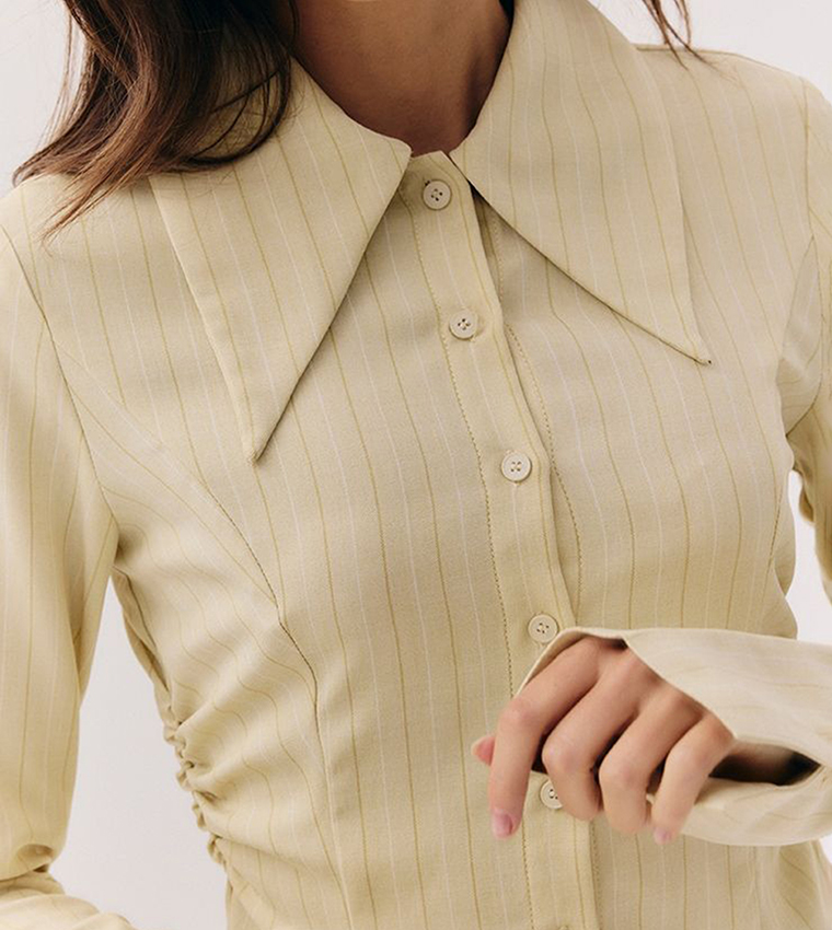 Pinstriped Oversized Collar Slim Fit Shirt