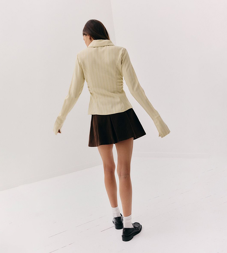 Pinstriped Oversized Collar Slim Fit Shirt