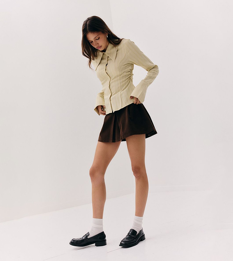 Pinstriped Oversized Collar Slim Fit Shirt