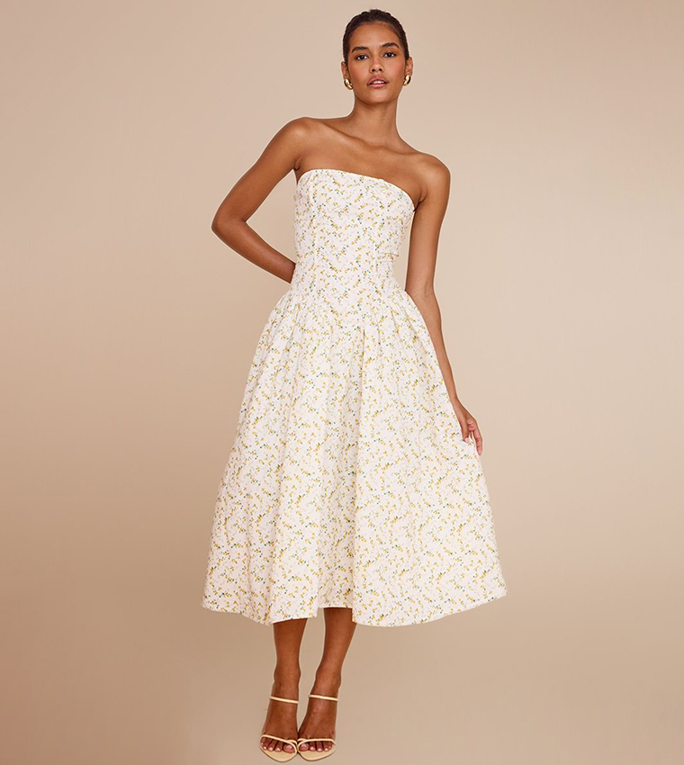 knee length dresses for ladies Lovely Arrival Strapless Ruffled Skater Dress