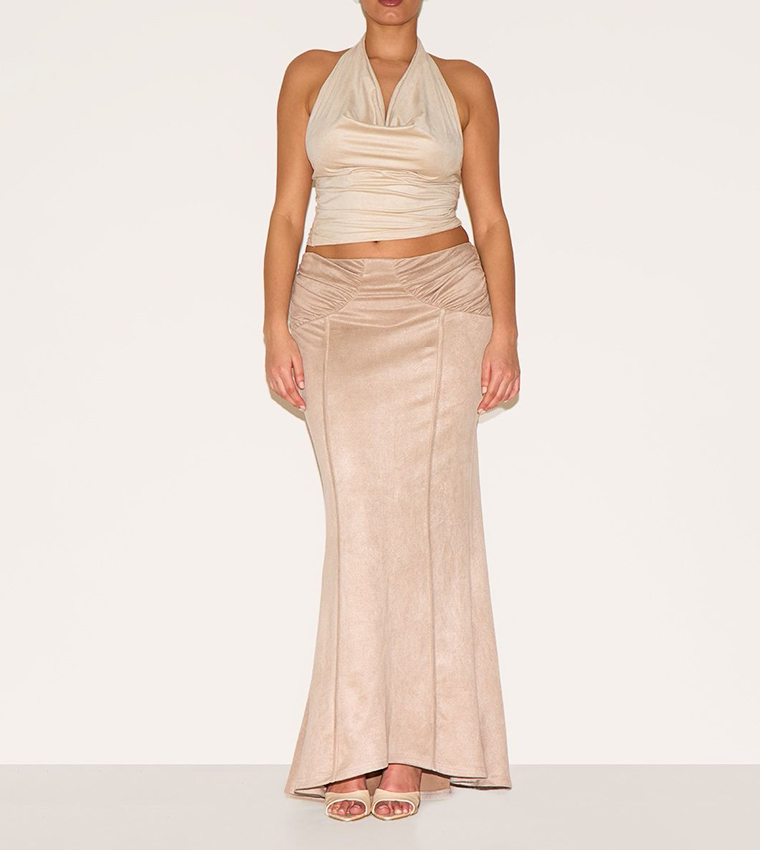 Curve Faux Suede Ruched Waist Maxi Skirt