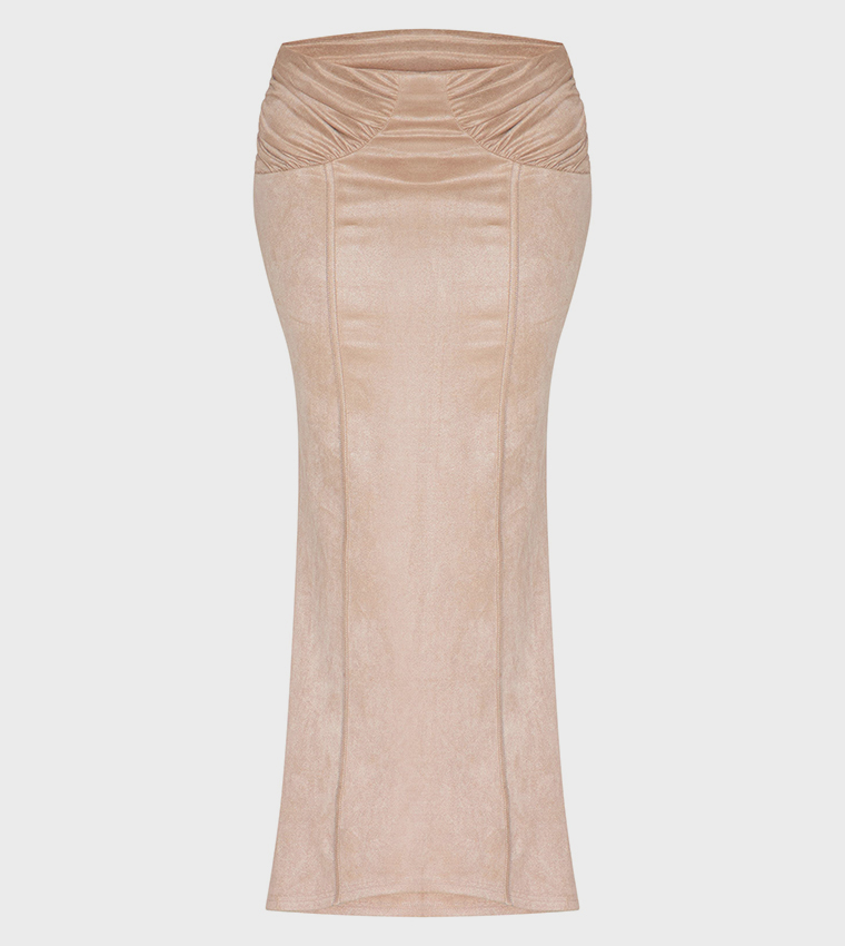 Curve Faux Suede Ruched Waist Maxi Skirt