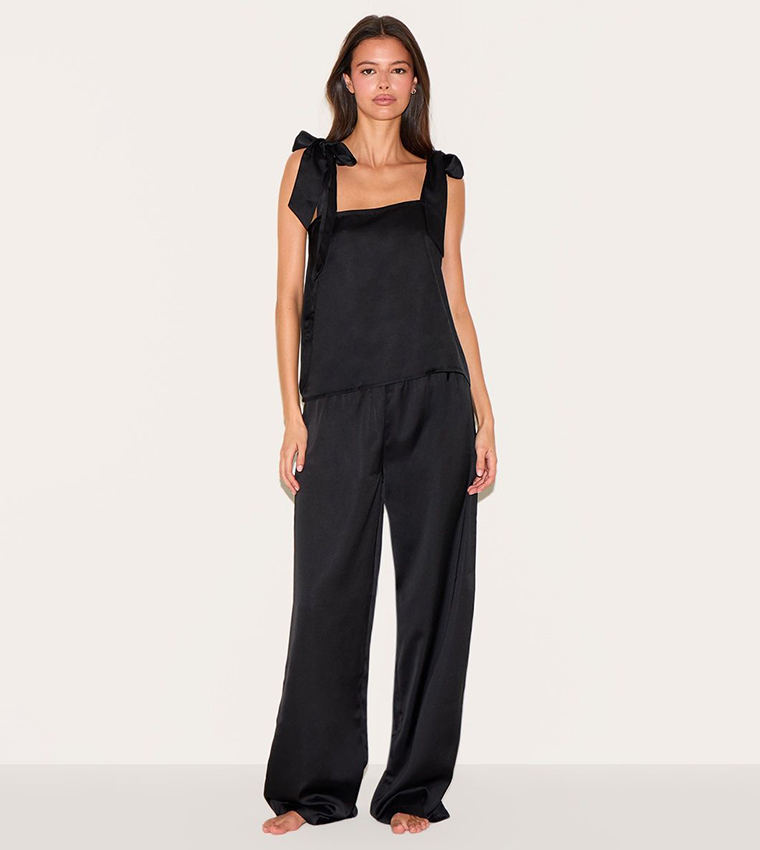 Satin Ribbon Tie Cami Pajama Set
