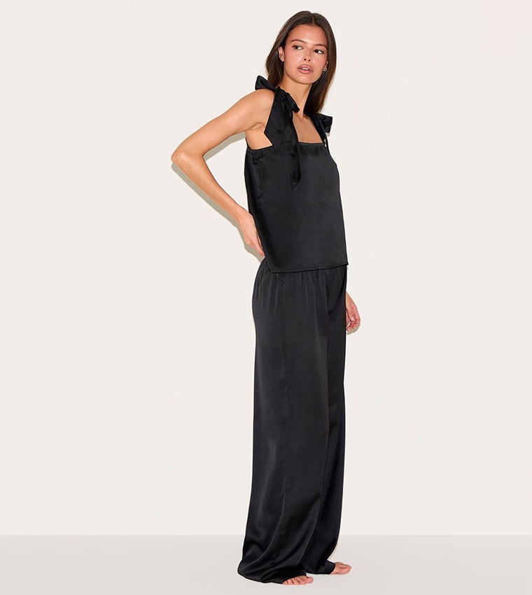 Satin Ribbon Tie Cami Pajama Set