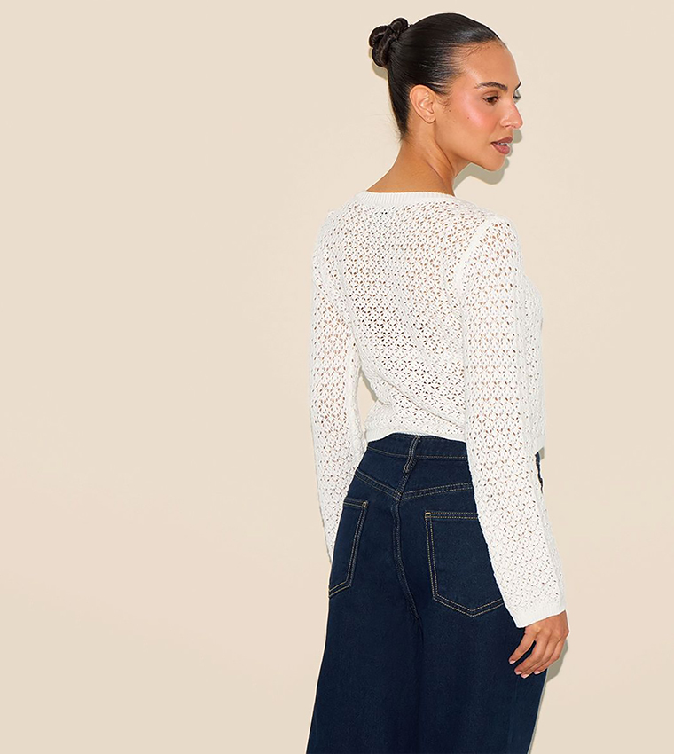 Petite Crochet Button Through Crop Top