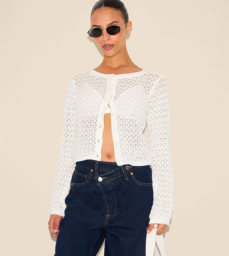 Petite Crochet Button Through Crop Top