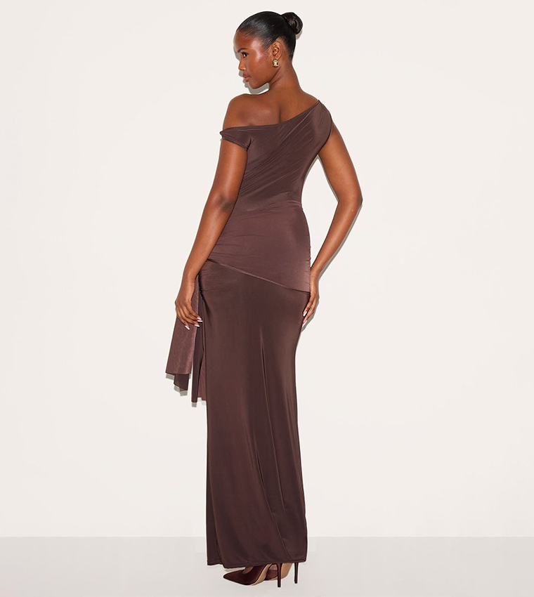 Slinky Off Shoulder Wrap Detail Maxi Dress