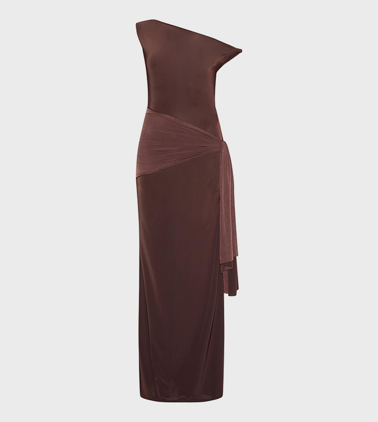 Slinky Off Shoulder Wrap Detail Maxi Dress
