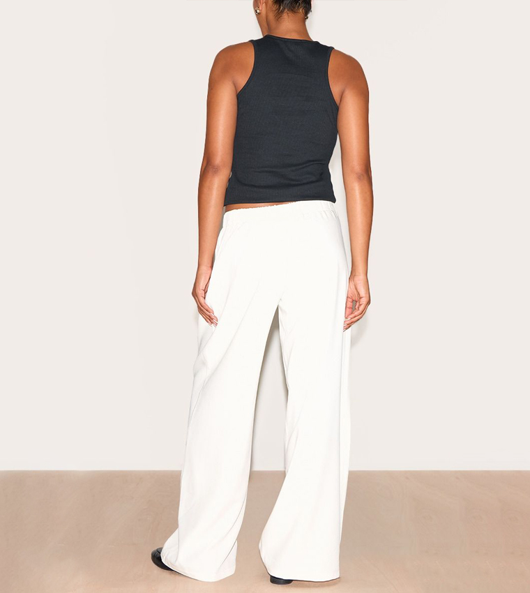 Cream Stretch Waistband Detail Tailored Trousers