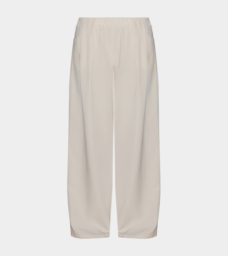 Cream Stretch Waistband Detail Tailored Trousers