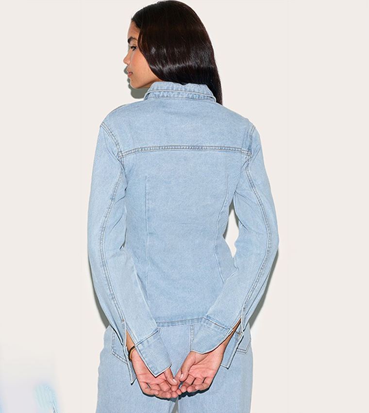 Tall Wash Long Sleeves Cinched Denim Shirt