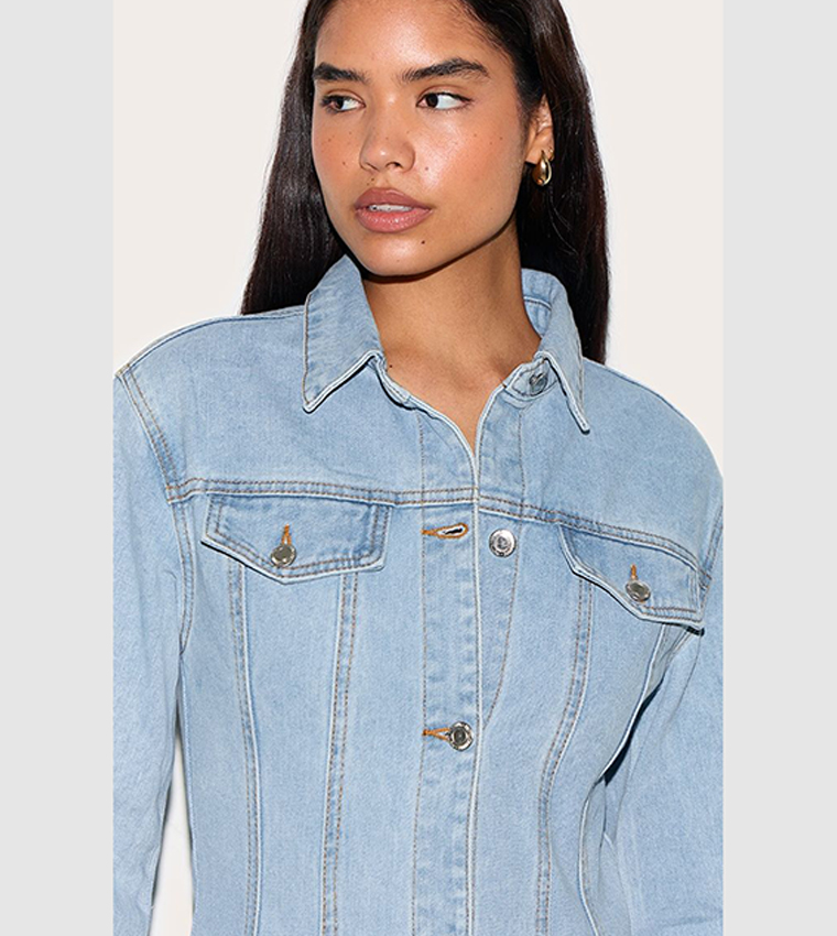 Tall Wash Long Sleeves Cinched Denim Shirt
