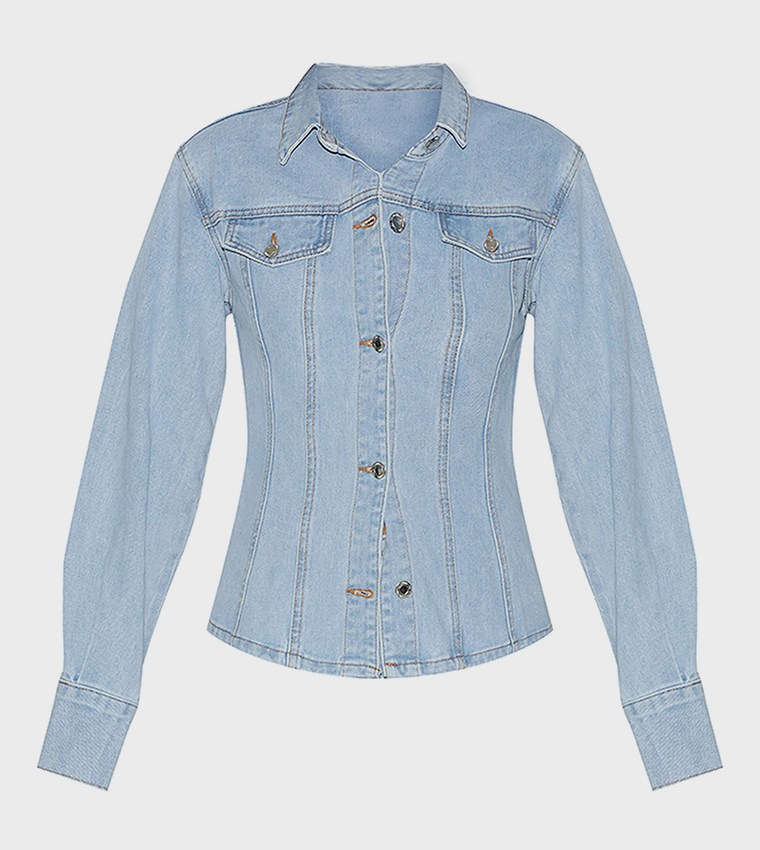 Tall Wash Long Sleeves Cinched Denim Shirt