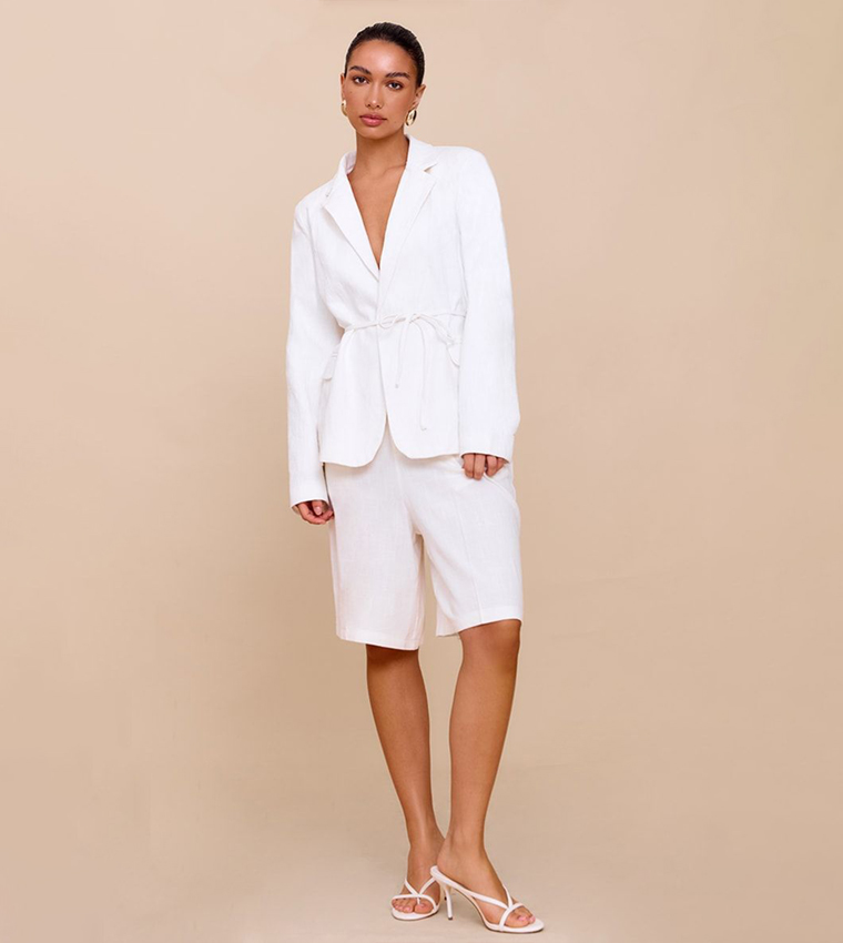 Linen Look Tie Waist Blazer