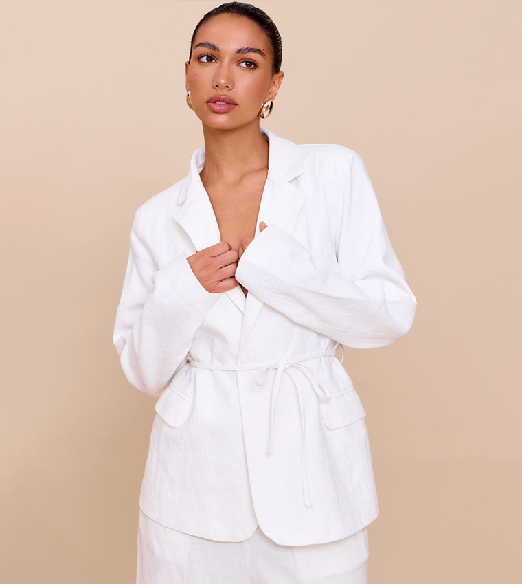 Linen Look Tie Waist Blazer