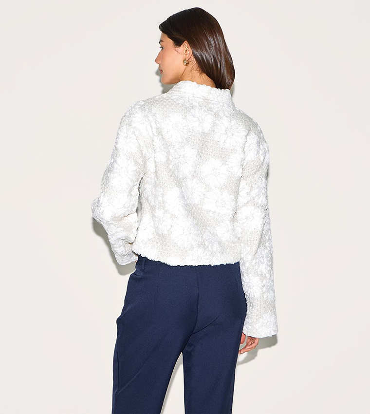 Floral Detail Boxy Zip-Through Jacket