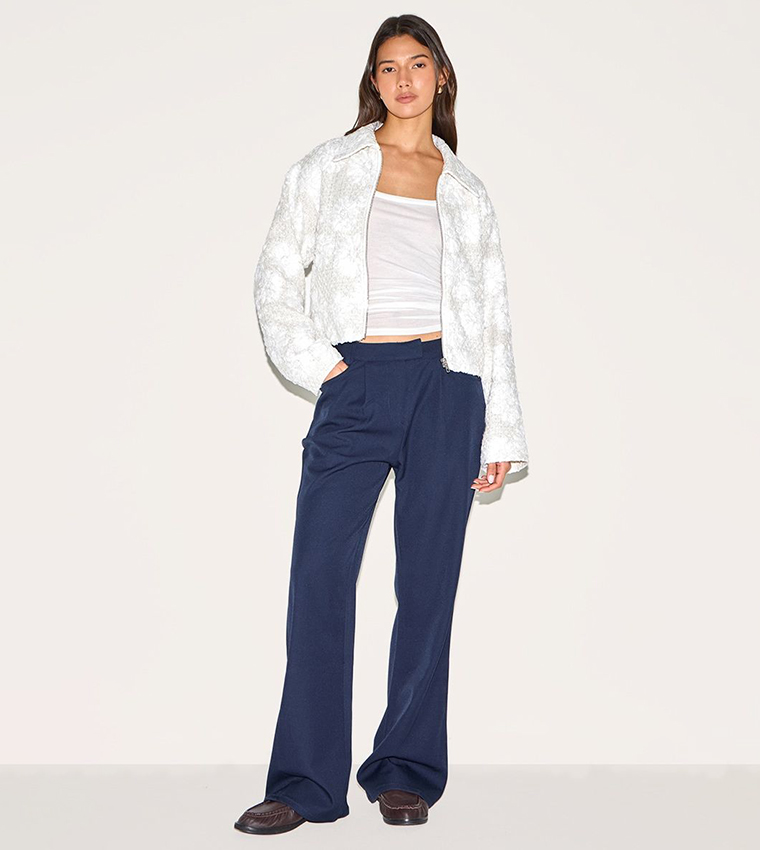 Floral Detail Boxy Zip-Through Jacket