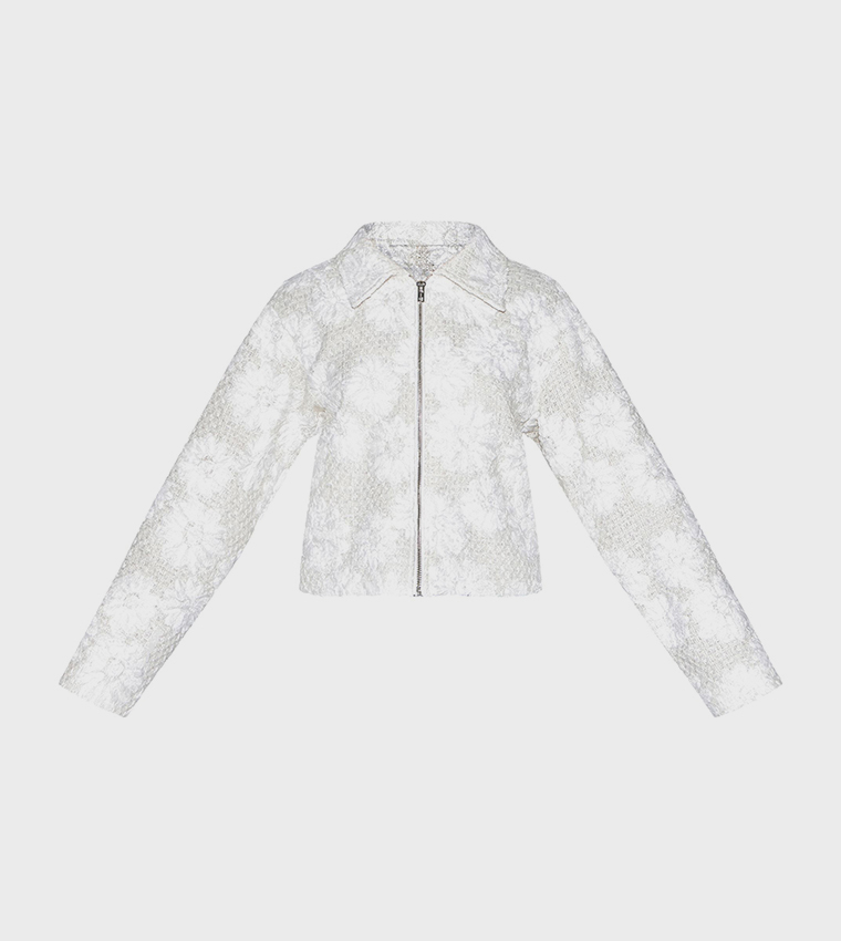 Floral Detail Boxy Zip-Through Jacket