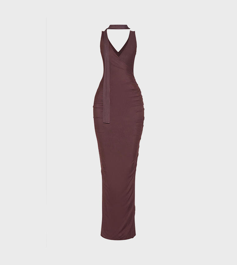 فستان ماكسي لف بياقة V 