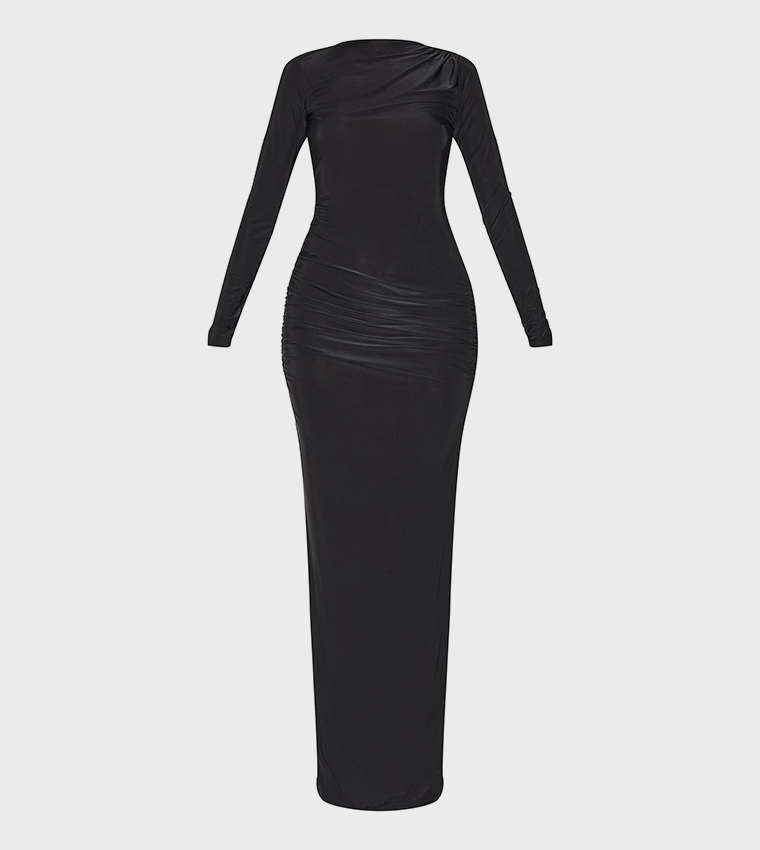 Slinky Long Sleeve Open Back Maxi Dress