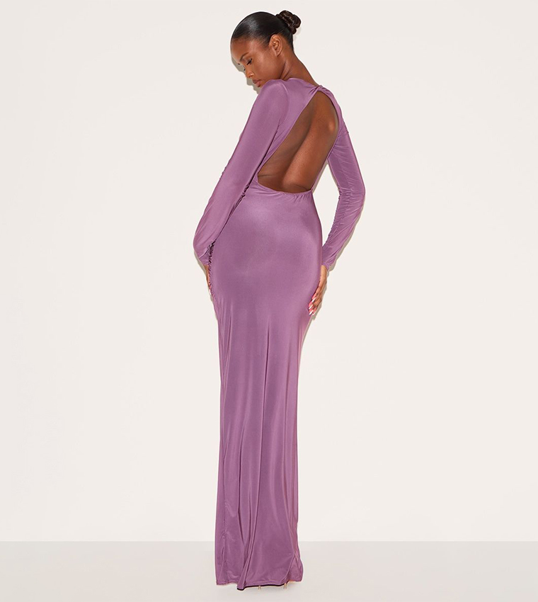 Slinky Long Sleeve Open Back Maxi Dress