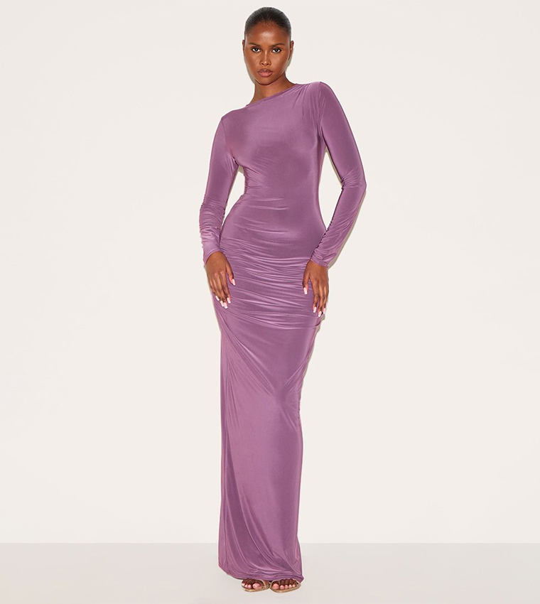 Slinky Long Sleeve Open Back Maxi Dress