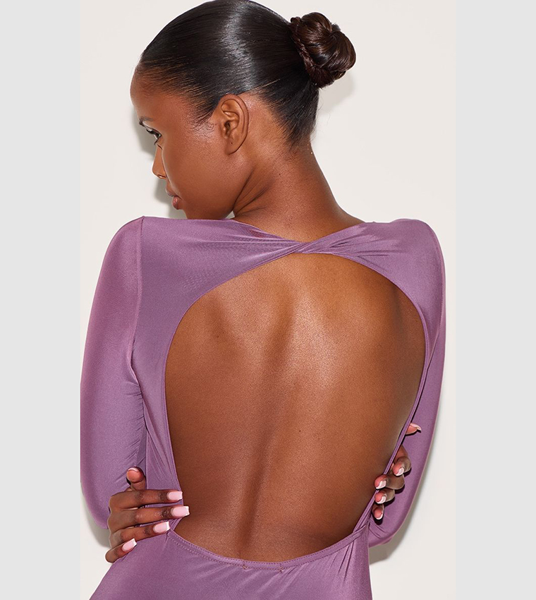 Slinky Long Sleeve Open Back Maxi Dress