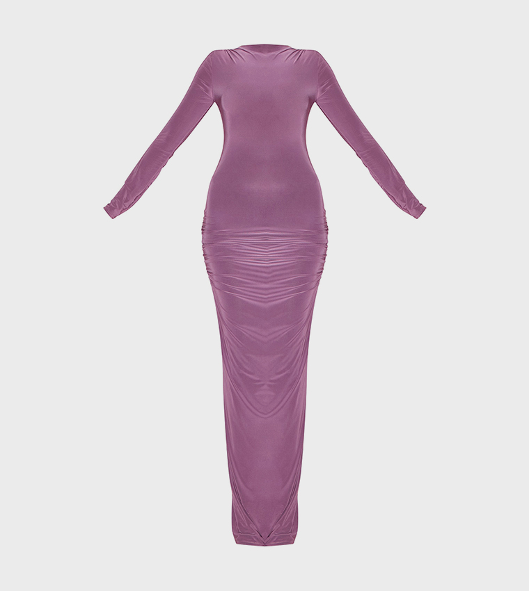 Slinky Long Sleeve Open Back Maxi Dress