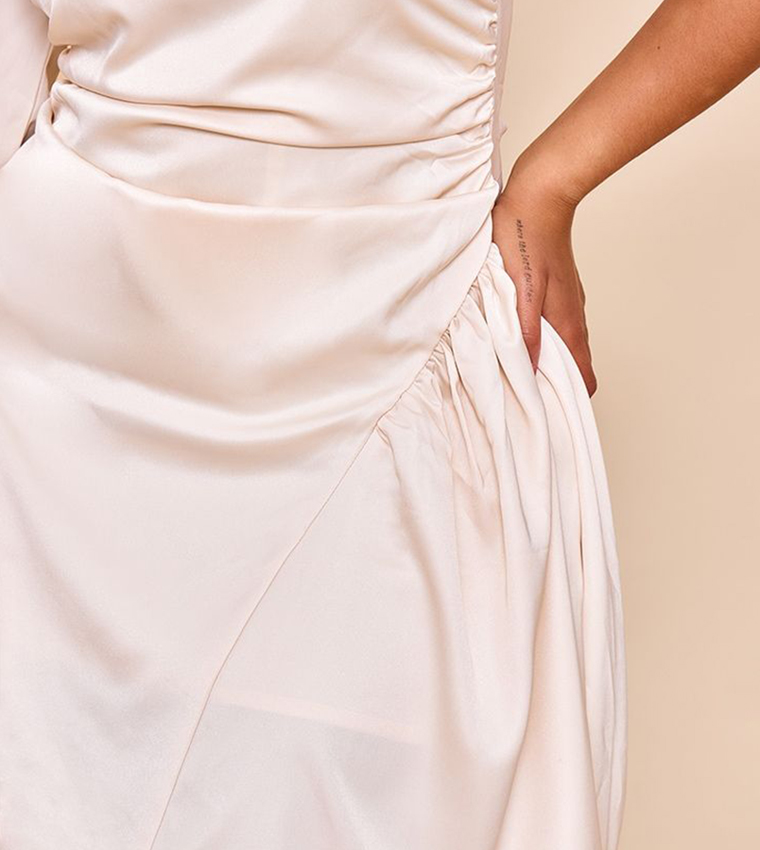Shape Satin Ruched One Shoulder Skater Mini Dress